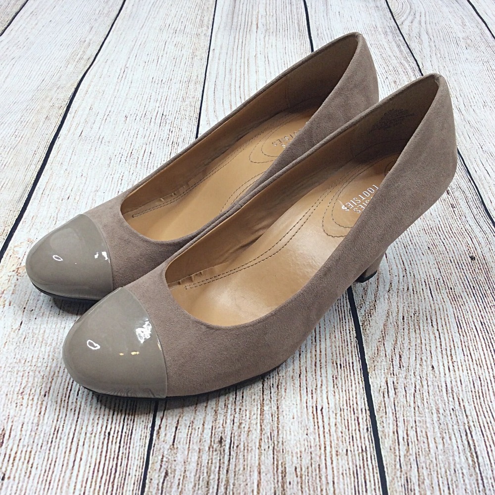 Mootsies Tootsies Women's Heels Size 8.5 Brown Suede Patent Toe Pumps